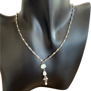 GUESS Silver-Tone Necklace w Faux Pearls and Question Mark Pendant